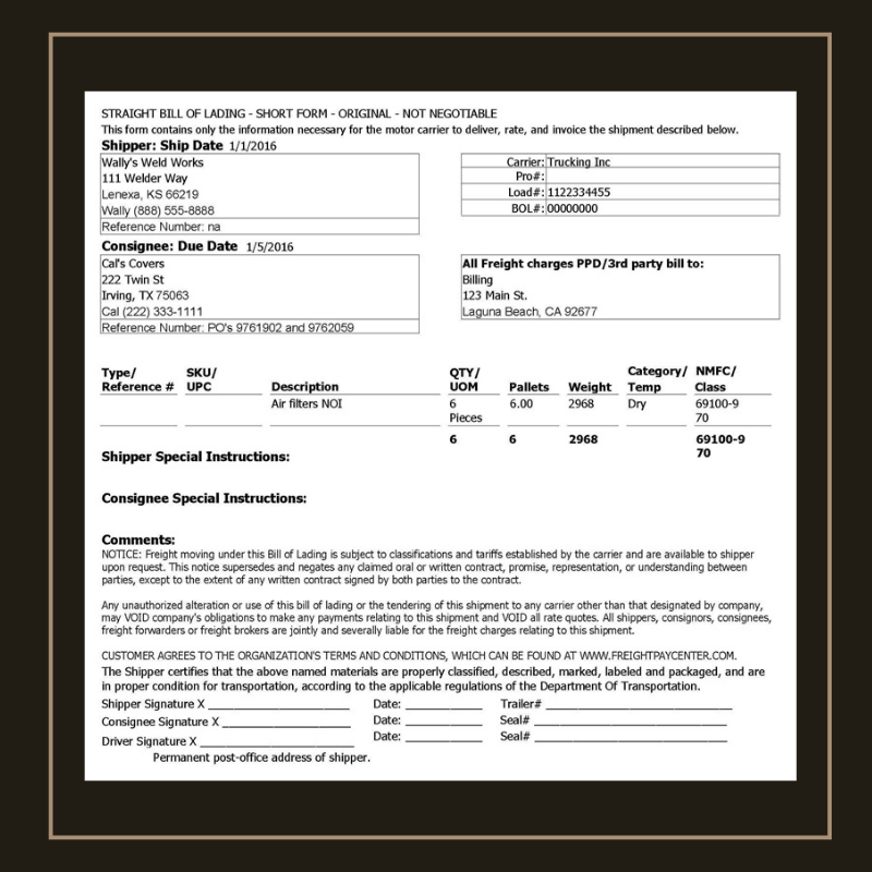 Am example of bill of lading -Rossl e Duso's word of the week.