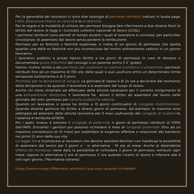 Parola della settimana:Permesso retribuito! Clicca su questa pagina per scoprirne il significato.